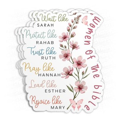 (3Pcs) Women of The Bible Sticker Books and Flowers Christian Faith Religious Bible Verse Waterproof Vinyl Sticker Laptop, Water Bottles, Phone Merchandise Decor Decal Gifts for Her Him 2 Inches - size: 2x2