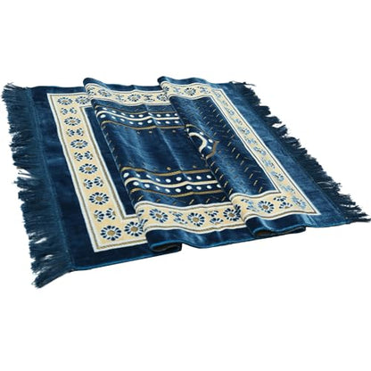 Turkish Muslim Prayer Rug, Mat with Beads for Men Women, Ramadan Hajj Gift (Blue) - color: Blue