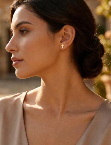 Limerencia Titanium Stud Earrings, Cross Earrings for Sensitive Ears - color: Gold +Screw Back