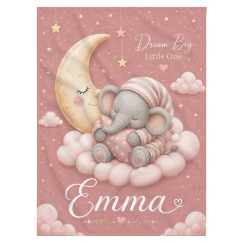 Personalized Baby Blanket With Name, Custom Baby Blankets Gift for Boy Girl - color: Blush Pink, size: Elephant