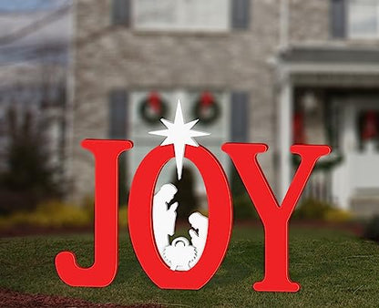 FrontYard Originals All-Weather Red Joy Nativity, Waterproof, Made in USA, 46 inches Tall, Durable Material, Simple Assembly, Easy Storage, Yard Art Joy Nativity Set. - color: Red