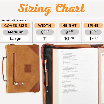 Christian Art Gifts Classic Vegan Leather Bible Cover for Men: Trust in the Lord - Inspirational Bible Verse, Sturdy Easy Carry Book Case w/Pen Loops, Brown, Medium