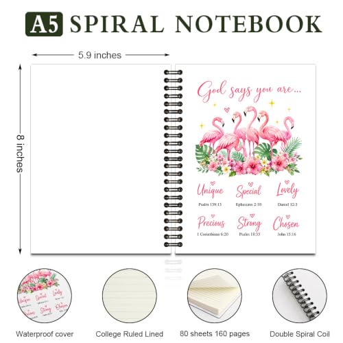 TQLIUOL God Says You Are Unique Religion Cute Spiral Hardcover Journal Colorful College Ruled Lined Notebook, Pink Flamingos Flower Scripture Journal, New Chapter Notebook Gifts for Flamingo Lovers