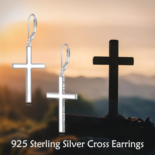 VONALA Cross Leverback Earrings for Women S925 Sterling Silver Philippians 4:13 I Can Do All Things Cross Earrings for Men