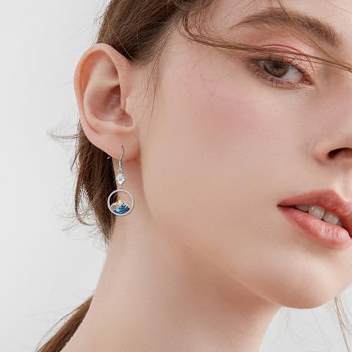 AOBOCO Mustard Seed Earrings for Women Sterling Silver Mountain Cross Earrings Dangle Christian Religion Jewelry Mothers Day Birthday for Mom Wife Friends - style: Round Mountain Hooks