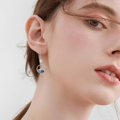 AOBOCO Mustard Seed Earrings for Women Sterling Silver Mountain Cross Earrings Dangle Christian Religion Jewelry Mothers Day Birthday for Mom Wife Friends - style: Round Mountain Hooks