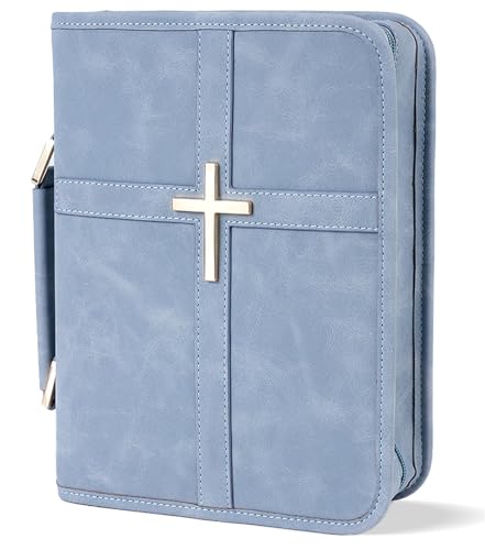 Vegan Leather Bible Cover Case, Bible Bag for Men Women, Gift Box Packaging - color: Light Blue