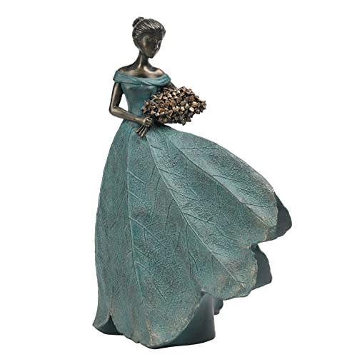 Guichifun Fairy Statue Leaf Angel Girls 7.5 x 4.5 x 11.5 Inch - color: Green-flower, size: Large