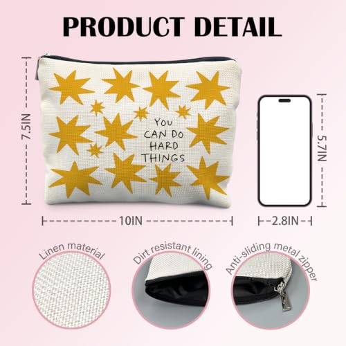 You Can Do Hard Things Inspirational Makeup Bag, Encouragement Affirmation Gifts for Women, Boho Star Cosmetic Bag Canvas Toiletry Zipper Pouch for Women - color: you can do hard things