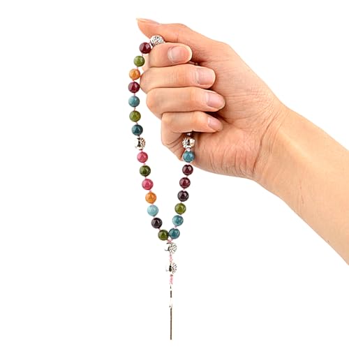 KIKILA Handmade 8mm Anglican Prayer Beads Rosary Natural Stone Beads with Cross Custom Rosary - style: Colorful Tourmaline