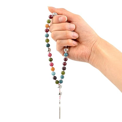 KIKILA Handmade 8mm Anglican Prayer Beads Rosary Natural Stone Beads with Cross Custom Rosary - style: Colorful Tourmaline