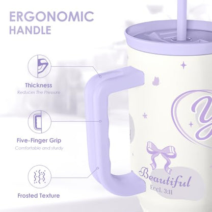 Christian Stainless Steel Slider Tumbler with Handle 40 Ounces with Lid, Travel Cup, Insulated Bottles for Girls Women - color: Christian
