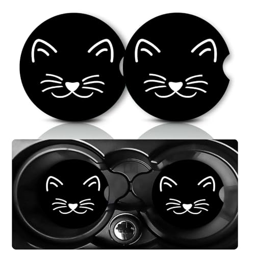 2 PCS Cat Car Coasters,2.75" Neoprene Rubber Cars Cup Holder Coasters - color: Cat