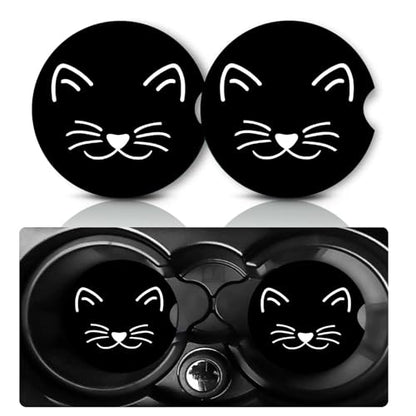 2 PCS Cat Car Coasters,2.75" Neoprene Rubber Cars Cup Holder Coasters - color: Cat