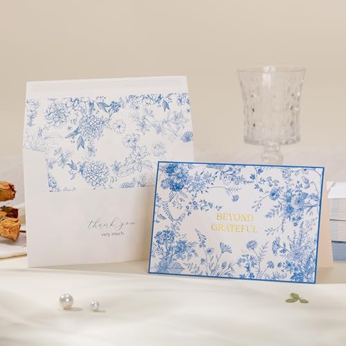 Crisky 4x6 Beyond Grateful Thank You Cards with Envelopes Bulk, 50 Pack Blue Floral Thank You Notes with Envelopes Set for Bridal Shower, Wedding Engagement, Baby Shower, Graduation, Birthday - style: Modern Floral