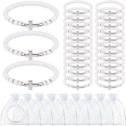 Ferreve 30 Sets Cross Bracelets Bulk Jesus Christian Gifts,Sliver - color: White,Sliver