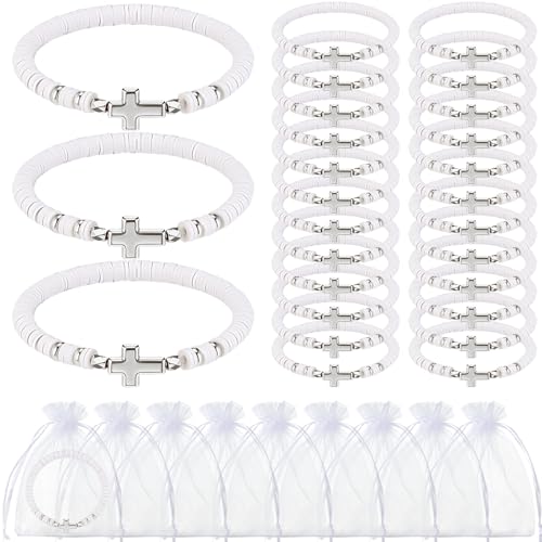 Ferreve 30 Sets Cross Bracelets Bulk Jesus Christian Gifts,Sliver - color: White,Sliver