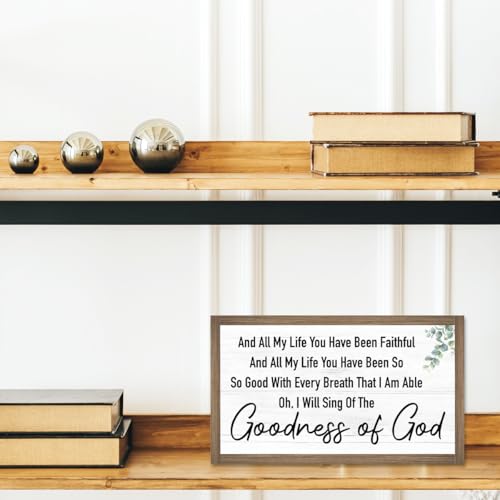 Ruvoty Goodness of God Bible Verse Wooden Box Sign Desk Wall Decor,Rustic Scripture Wood Block Plaque Sign for Christian Farmhouse Home Office Shelf Tabletop Wall Decor