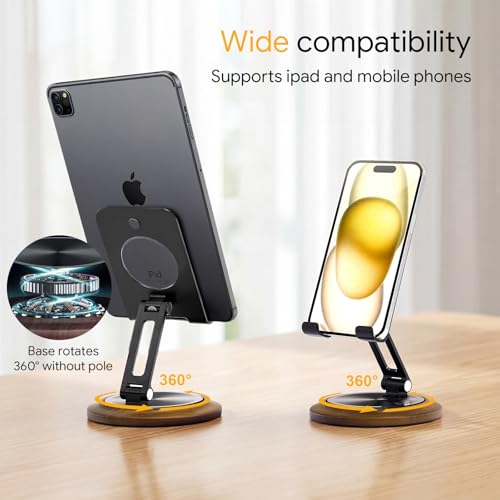 Dual Folding Phone Desk Stand, Wood, Black - color: Black