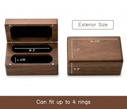 MUUJEE Custom Name Wedding Ring Box - Quad Slot Walnut Wood Ring Holder - color: Custom Two Become One