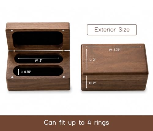 Custom Name & Date Ring Box - Personalized Botanical Walnut Wood Holder - color: Custom &