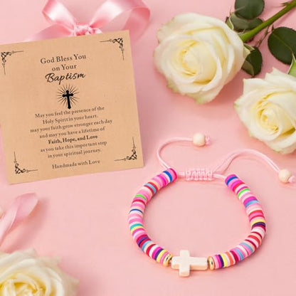 Cute Cross Bracelet Teen Girl Gifts Trendy Stuff Christian Gifts for Kids/Girls/Boys/Teens/Women Jewelry Colorful Jesus Bracelets Christmas Religious Communion Baptism Confirmation Gifts - color: 2-Baptism