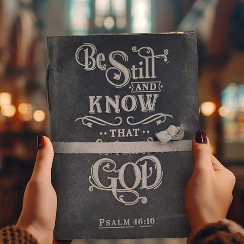 LEATHER VILLAGE Leather Prayer Journal Be Still Verse, Black 10x7. - color: Grey, size: 10 inches X 7 inches