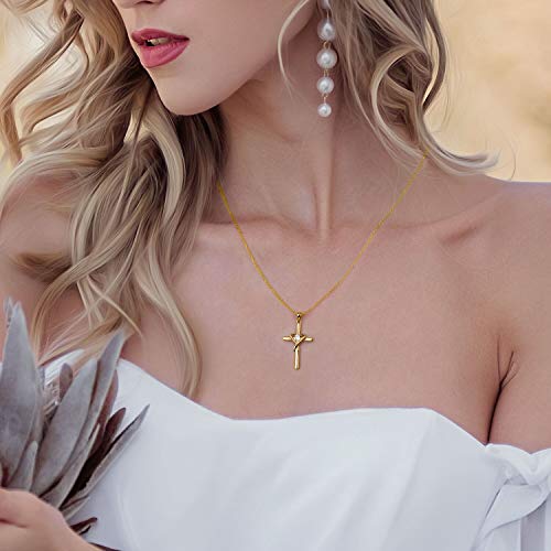 AmorAime 925 Sterling Silver Cross Necklace for Women Men 14K Gold Plated 5A CZ Birthstone Necklaces for Holiday - color: Z-Gold