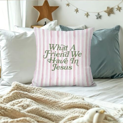 What a Friend We Have in Jesus Throw Pillow Cover 18x18 - color: Jesus-pink
