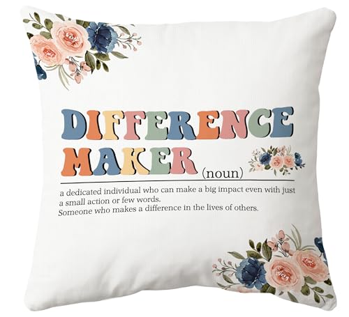 Voatok Difference Maker Floral Pillow Cover 18x18, Difference Maker Gift, Retirement Gifts for Women Men Decorative Throw Pillow Cover Pillowcases Decorations for Home Bedroom Sofa Bed Couch Decor - color: Maker-1