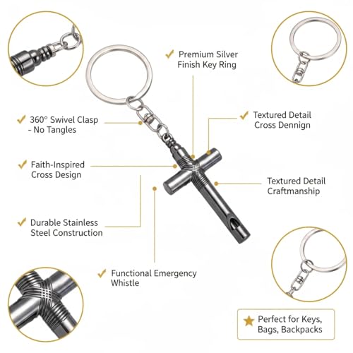 Cross Keychain for Men,Jesus Key Chain Christian Car Key Accessories，Easter Christmas Religious Gift,Purse Bag Charms - color: Black Whistle