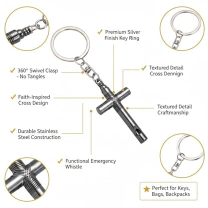 Cross Keychain for Men,Jesus Key Chain Christian Car Key Accessories，Easter Christmas Religious Gift,Purse Bag Charms - color: Silver Whistle