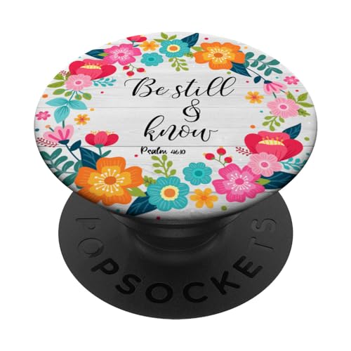 Christian Bible Verse Psalms 46:10 Rustic Pink Floral Gift PopSockets Standard PopGrip - style: Standard
