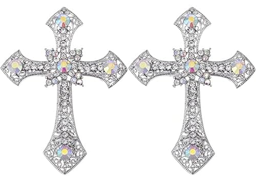 Cameo Brooch Vintage Silver Tone Lady Portrait Brooch Pins for Women Victorian Jewelry Crystal Rhinestone Brooches for Hat Scarf Collar Lapel Handbags Shawls for Christmas - color: cross-2 Pack
