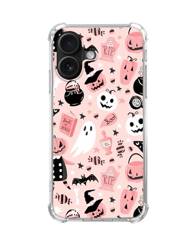 Pink Halloween Pumpkin Ghost Case Compatible with iPhone 17, Witchy Pumpkin Halloween Boo Cover, Cool TPU Phone Case Cover - color: Pink Halloween
