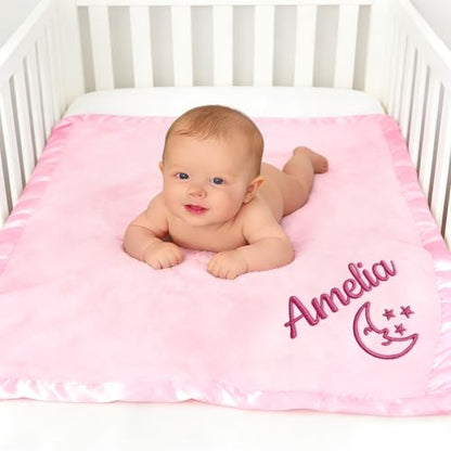Personalized Baby Blanket with Embroidered Name,Custom Baby Receiving Blankets Soft Fleece Toddler Blanket for Newborn Baby Girl Shower Gifts -36" x 36" - color: Pink