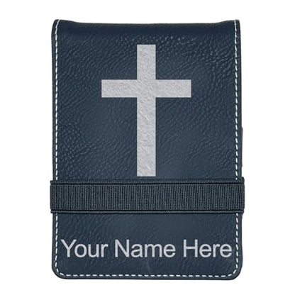LaserGram Mini Padfolio with Notepad and Pen, Christian Cross, Personalized Engraving Included (Black with Silver) - color: Black With Silver