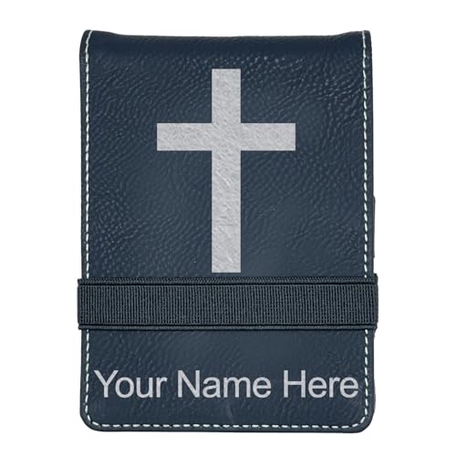 LaserGram Mini Padfolio with Notepad and Pen, Christian Cross, Personalized Engraving Included (Black with Silver) - color: Black With Silver