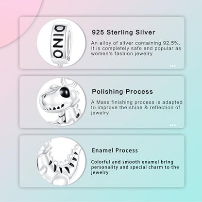 LUXILLA 925 Sterling Silver Charm Golden Family Tree Sparkling Cross Cute Dragon Charms Fits Bracelets Necklace Pendant Bead Jewelry Gift for Women Family Friends - color: Dinosaur Charm