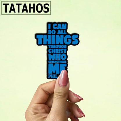 (3Pcs) Christian Cross Sticker – I Can Do All Things Through Christ Who Strengthens Me – Philippians 4:13 Vinyl Decal for Laptop, Water Bottle, Bible, Journal – Religious Gifts – Gifts Mother 3"x2.5"