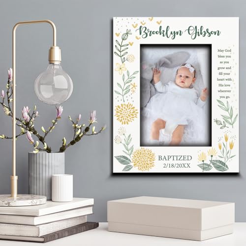 BELLA BUSTA-Personalize -Baptism, Dedication, Confirmation, First Communion Theme Picture Frame-Keepsake from Godparents, Friends, Family-UV Print Frame (Yellow (5x7 Vertical)) - color: Yellow (5x7 Vertical)