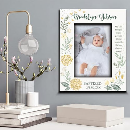BELLA BUSTA-Personalize -Baptism, Dedication, Confirmation, First Communion Theme Picture Frame-Keepsake from Godparents, Friends, Family-UV Print Frame (Yellow (5x7 Vertical)) - color: Yellow (5x7 Vertical)