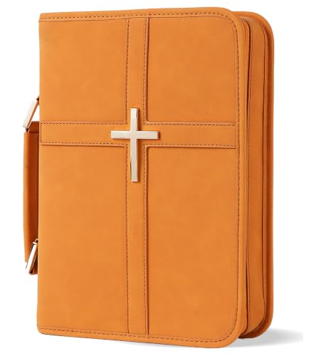 Vegan Leather Bible Cover Case, Bible Bag for Men Women, Gift Box Packaging - color: Orange