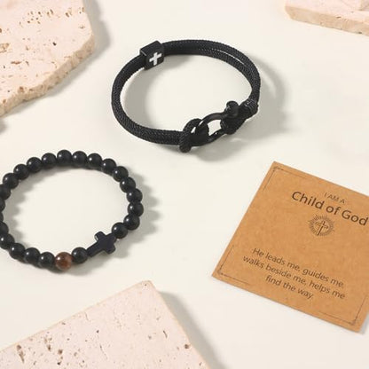 Giovanchi Christian Cross Bracelet for Men Him Dad Father Godfather Grandfather Grandpa Husband, Inspirational Faith Based Jesus Bracelets Gifts for Easter Basket Stuffers - style: Child of God