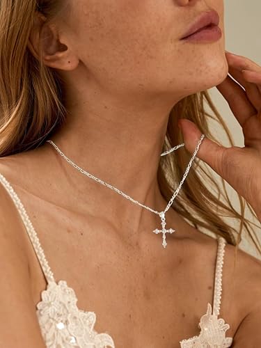 Cross Necklace for Women,14K Gold Plated Cross Pendant Necklace Jewelry - color: silver cross