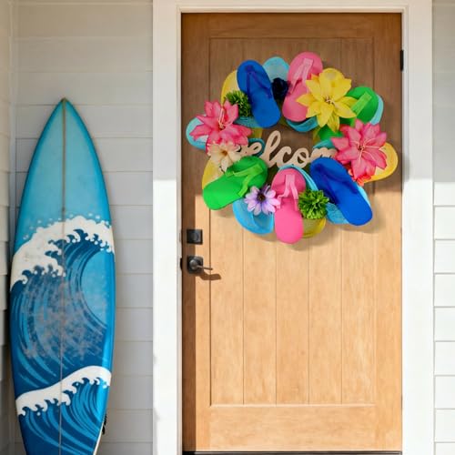 Cinnvoice Beach Slippers Wreath Artificial Front Door Wreath - style: Beach Slippers
