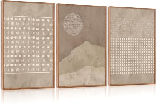 Aryroi Mid Century Modern Tan Beige Framed Canvas Wall Art Set-24"x36"x3 - color: Neutral Dot Wall Art, size: 24"L x 36"W
