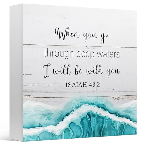 Beach Decor, Ocean Room Decor, When You Go Through Deep Waters Wood Sign - color: Pink
