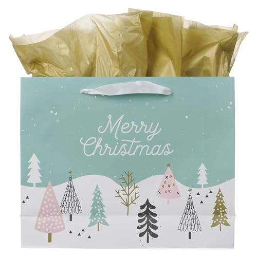 Christian Art Gifts Large Gift Bag with Tissue Paper, Merry Christmas - color: Light Blue & Pink Pastel/Merry Christmas, style: Large Landscape