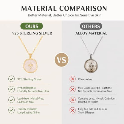 925 Sterling Silver Mother of Pearl Cross Necklace for Women - color: Gold-White